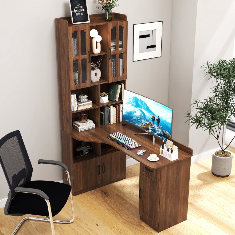 L-Shaped Corner Computer Desk  for Home Office or Study desk, Study Modern Style Table with Drawers, Bookshelf & Hutch, 2-in-1 L-Shaped Design, Large Working Space,black