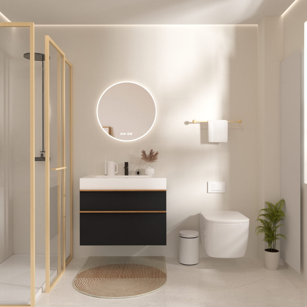 VELA 36 Inch Black Wall Mounted Bathroom Vanity with Integrated Acrylic Sink, 2 Soft-Close Drawers, Pre-Assembled,Modern Floating Cabinet
