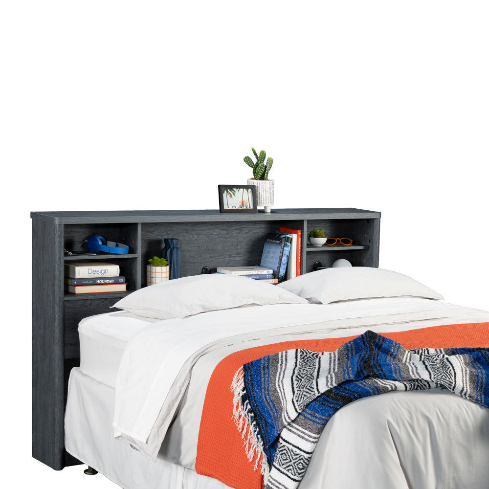 Full/Queen Bookcase Headboard, Denim+Brown finish