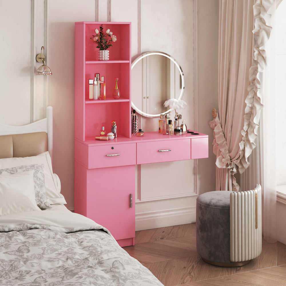 Pink modern simple hair desk, multi-layer storage space
