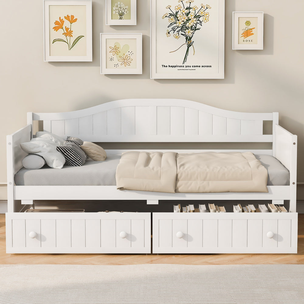 Twin Wooden Daybed with 2 drawers, Sofa Bed for Bedroom Living Room,No Box Spring Needed,White(OLD SKU:WF192860AAK)