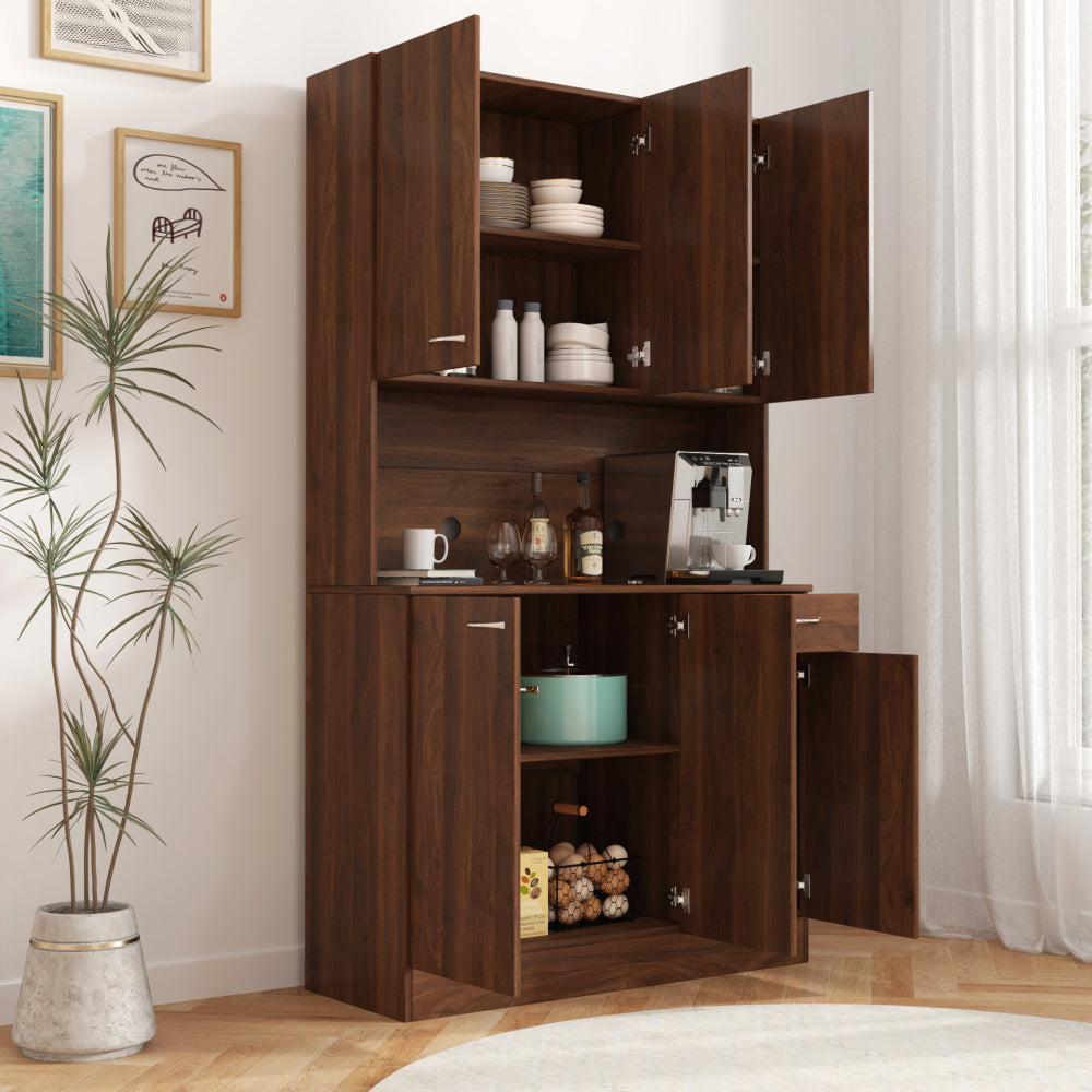 70.87" Tall Wardrobe& Kitchen Cabinet, with 6-Doors, 1-Open Shelves and 1-Drawer for bedroom,Walnut