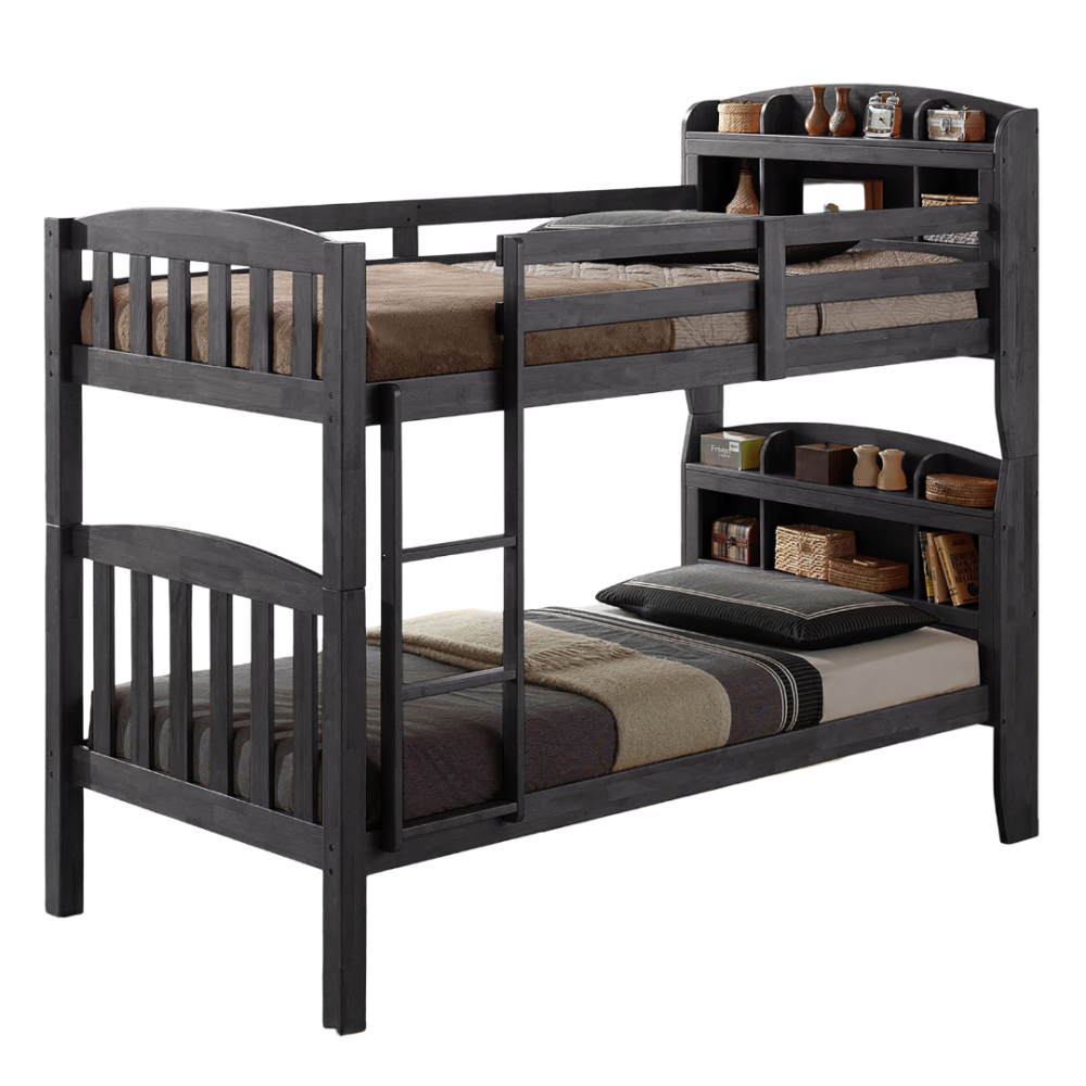 Transitional Twin Over Twin Bunk Bed Footboard Ladder Divide Into Two, Grey