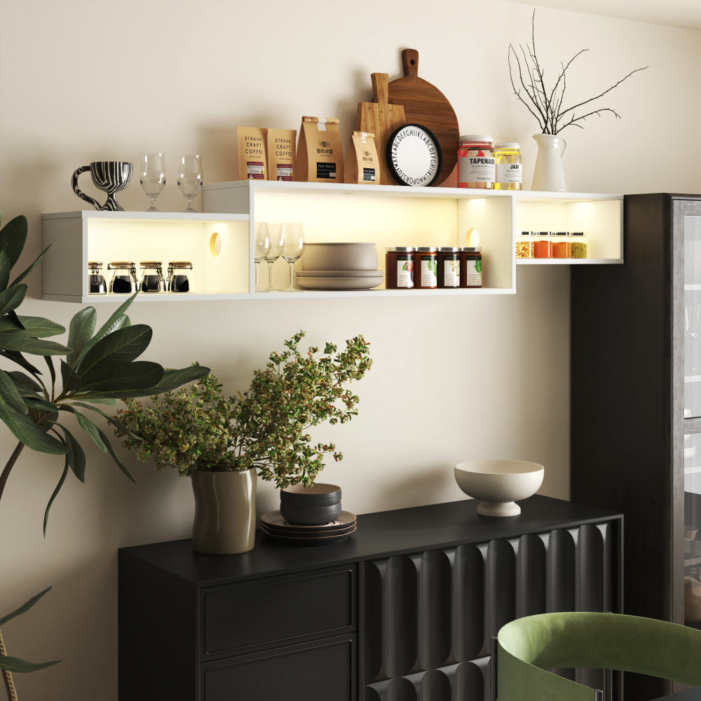 65.35in Wall Mounted Floating  TV Stand with 20 Color LEDs and Charging Station