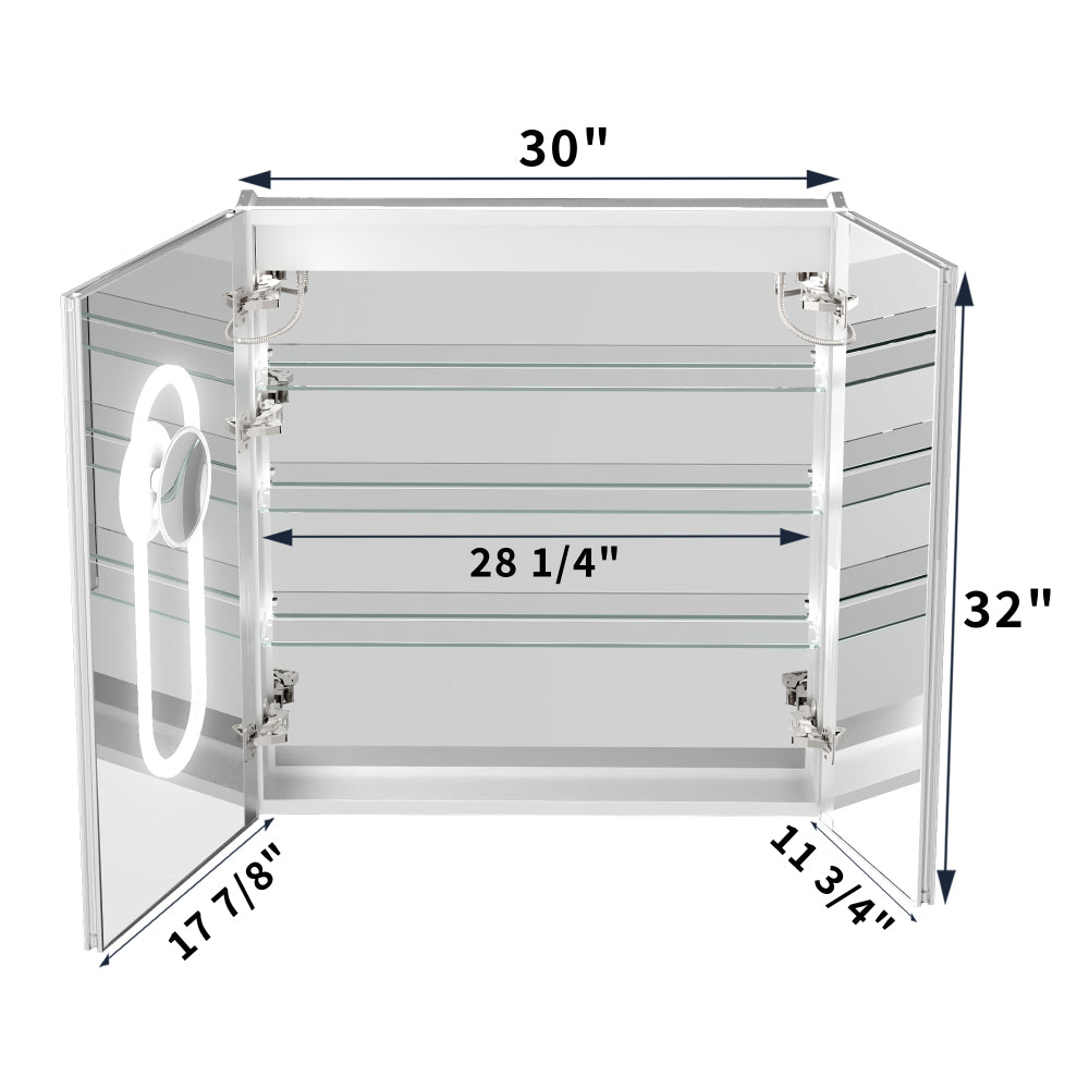 30*32 inch Smart LED Medicine Cabinet with GFCI Outlet & Blum Hinges,Front&Backlit ,Buil Built-in High-Power Outlet ,Stepless Dimming & Anti-Fog,Integrated Design,Multifunctional Bathroom Storage