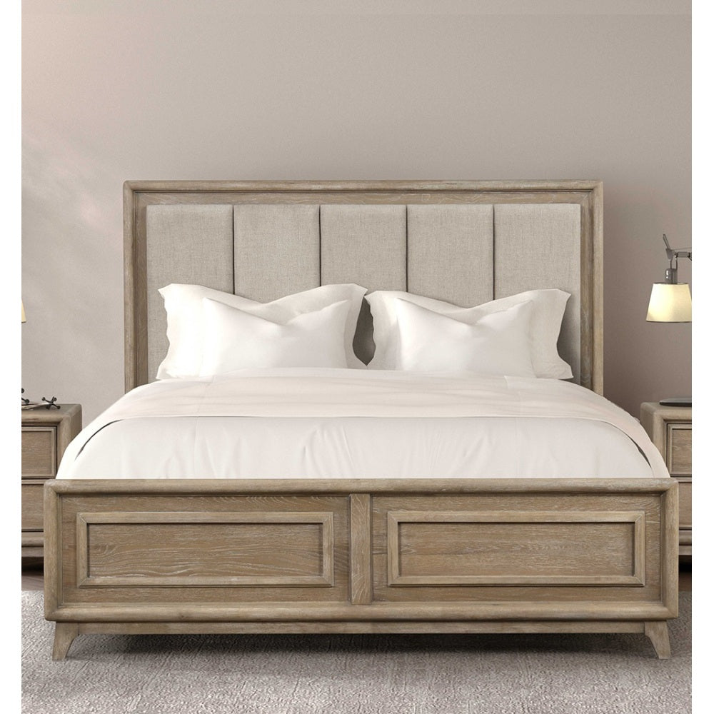 Contemporary 1pc Eastern King Size Bed Channel Padded Headboard Oak Finish Bedroom Furniture