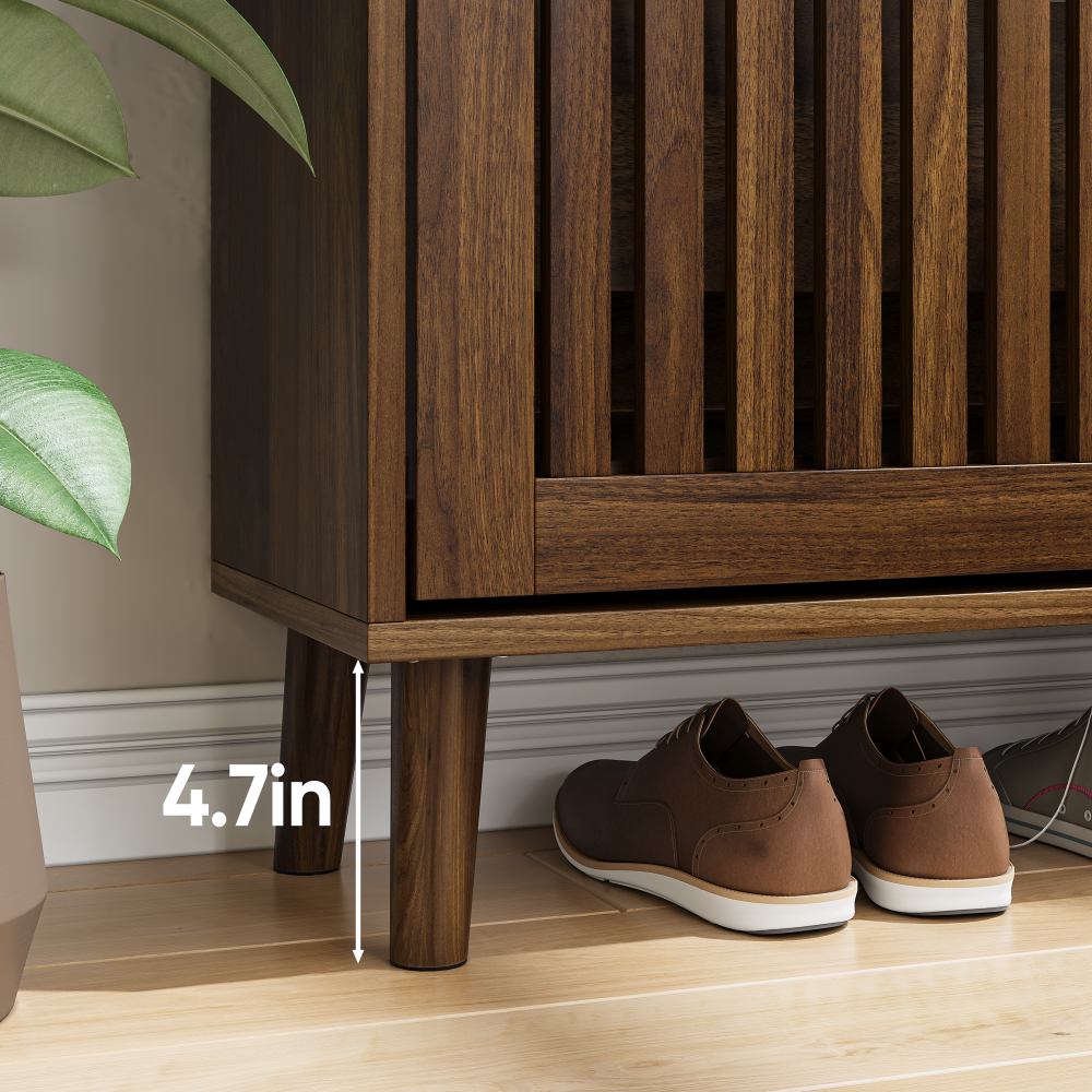 23.6-inch walnut shoe cabinet, medieval modern independent shoe cabinet, fence shoe cabinet with 2 flip drawers, suitable for corridors and entrances