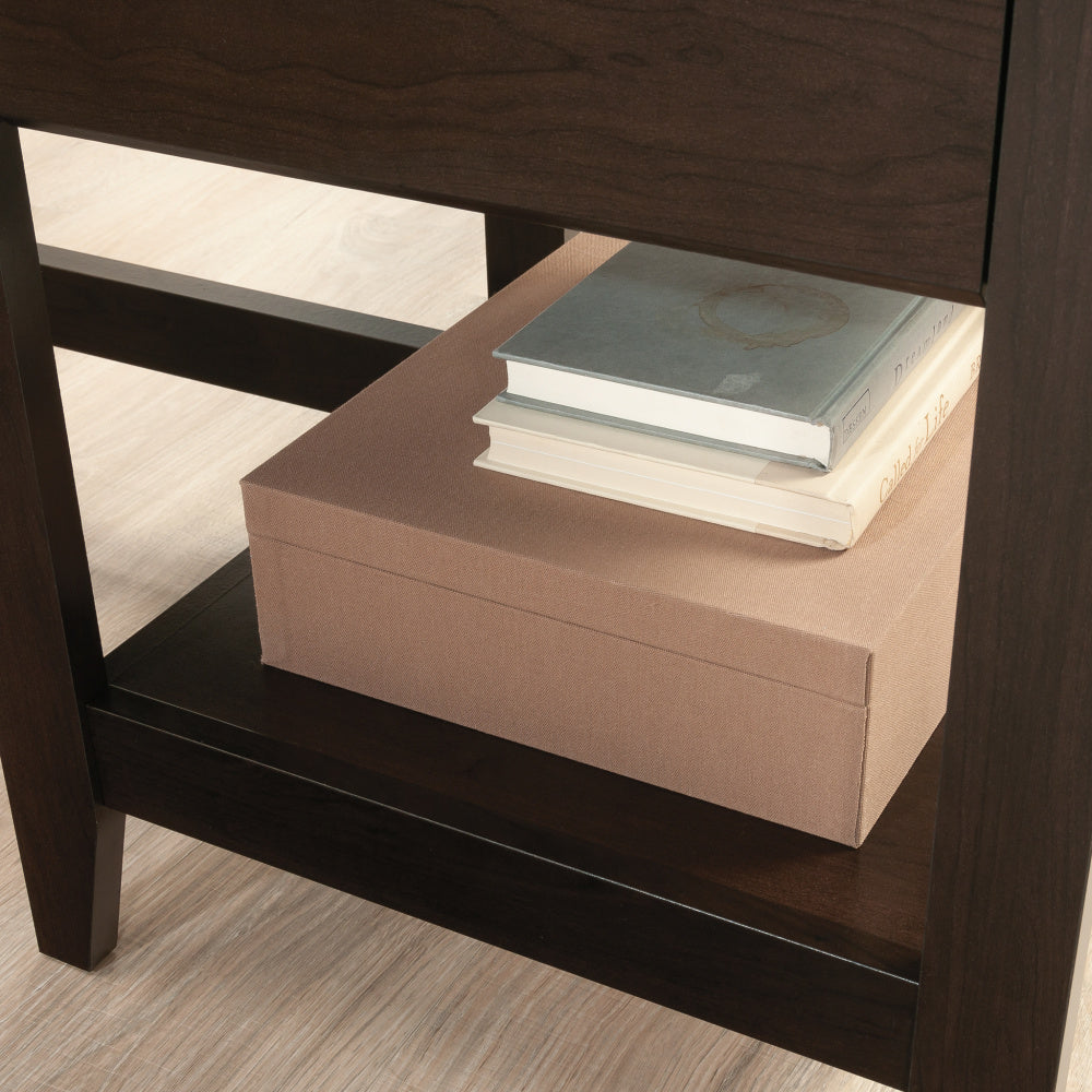Sauder Summit Station L-Shaped Corner Home Office Desk with Drawer and Open Storage Shelf, in Cinnamon Cherry