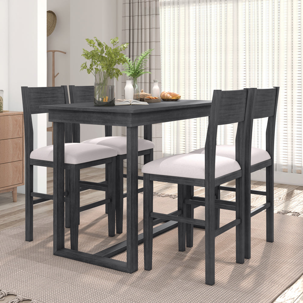 TOPMAX Farmhouse Counter Height 5-Piece Dining Table Set with 1 Rectangular Dining Table and 4 Dining Chairs for Small Places,Gray (old sku: SP000230AAE)