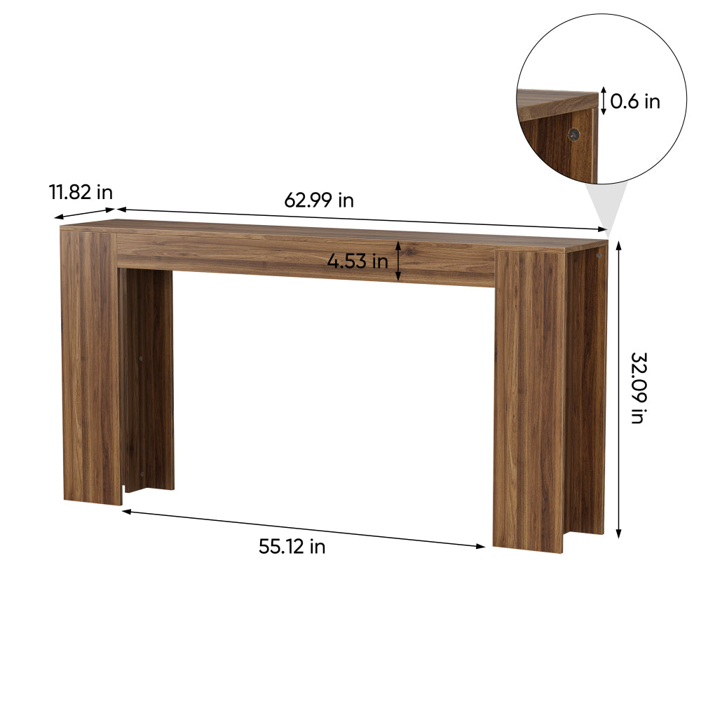 62.99-inch extra-long entryway table, farmhouse sofa table behind the sofa, decorative table for narrow entrances in the living room, hallway, entrance, or foyer, walnut-colored console table