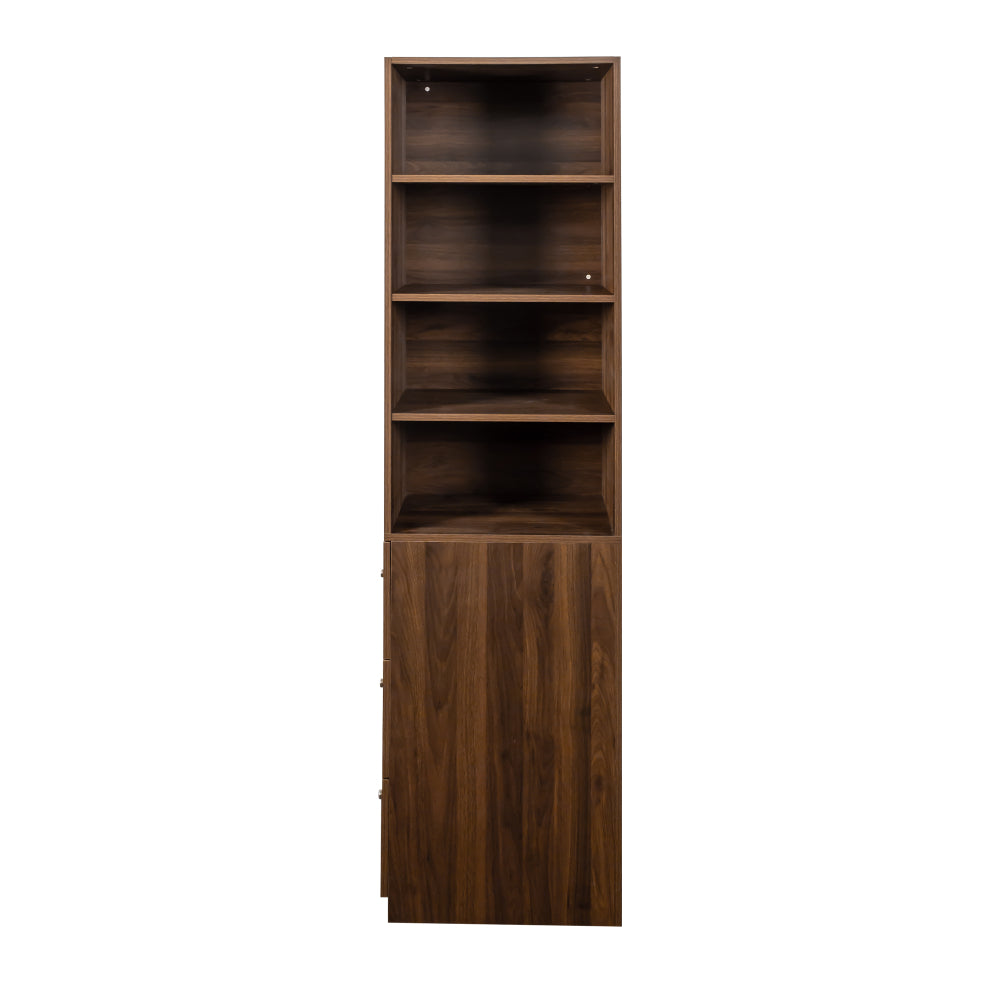 70.87" H Display Storage  Cabinet , 4-Tier Shelf, 3 Side Drawers , Modern Wooden Tall Bookshelf Bookcase for Living Room Home Office