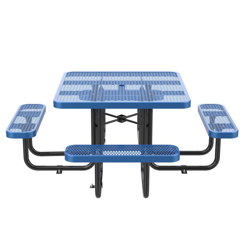 46-Inch Blue Square Picnic Table with Umbrella Hole