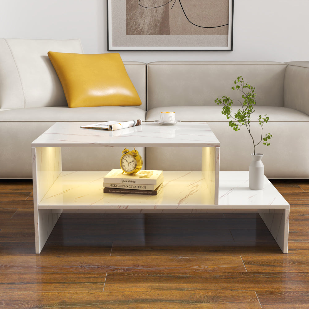 Extendable Coffee Table with Storage, Reversible Living Room Table with 2 Drawers and with 6 Wheels, White