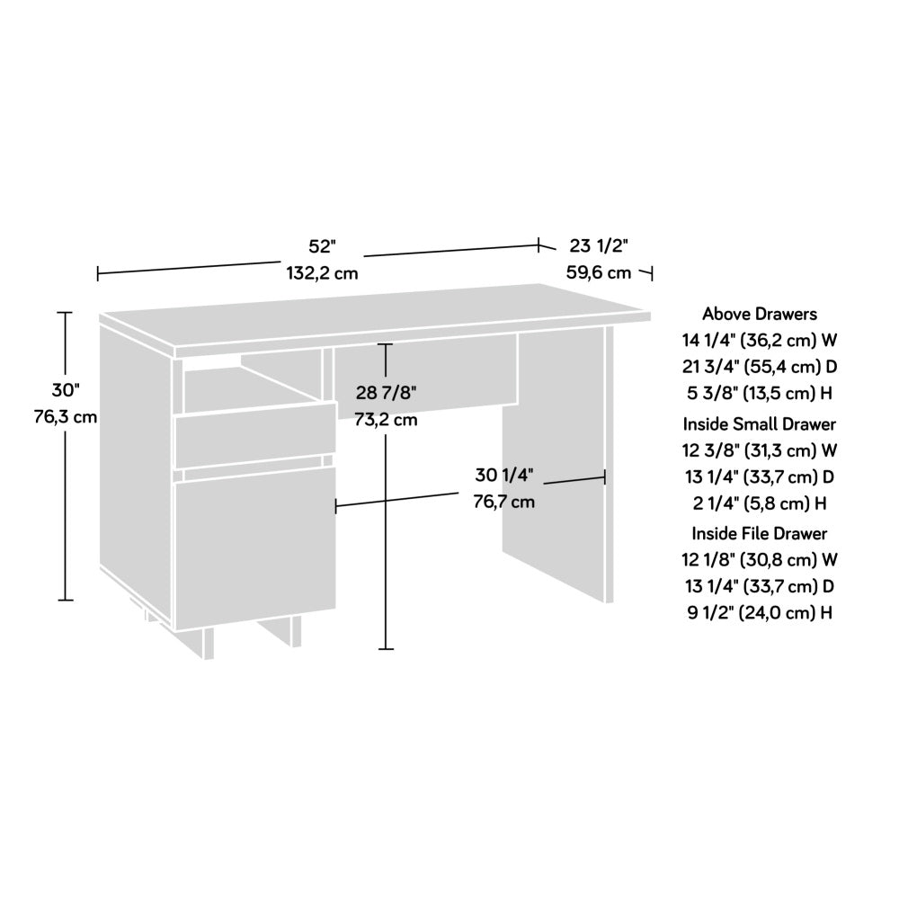 Sauder Porto Palma Single Pedestal Desk, L: 52.01" x W: 23.47" x H: 30.00", Haze Acacia Finish