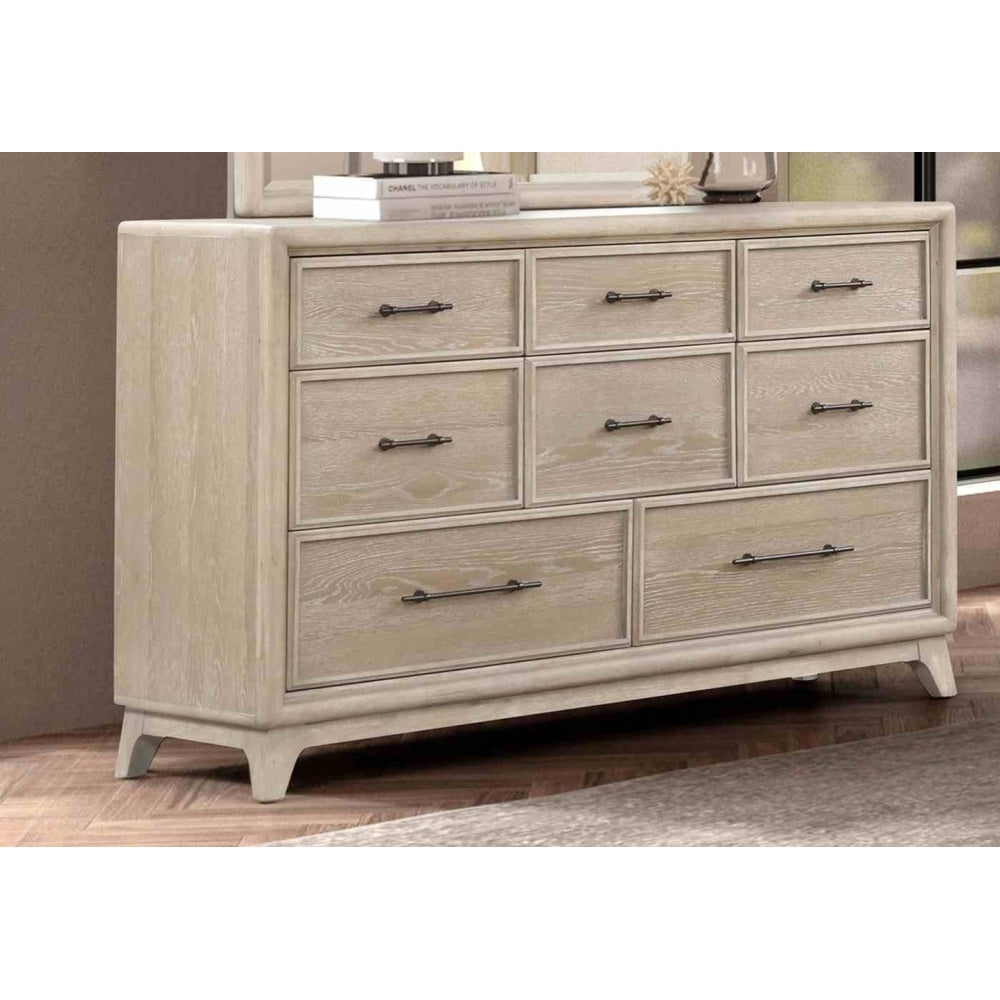 Contemporary 1pc Eastern King Size Bed Channel Padded Headboard Oak Finish Bedroom Furniture