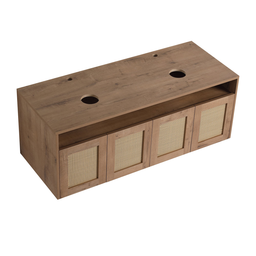 48" Bathroom Vanity with Black Ceramic Art Sink, 4-Soft Close Door, Float Mounting Design, Plywood (KD-Packing)