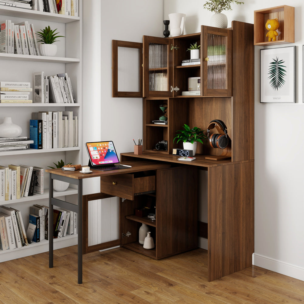 Home Office Computer Desk with Hutch, Antiqued White finish