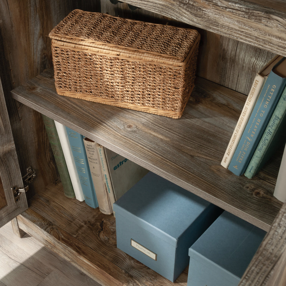 Sauder Granite Trace Book Shelf, Bookshelf with Storage, Library Bookcase with Doors and Adjustable Shelves, in Rustic Cedar Finish