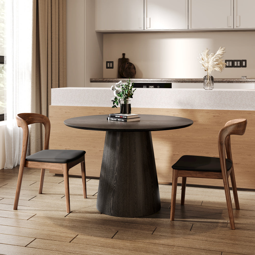 43" Round Black Wood Small Dining Table with Solid Wood Tabletop For 2-4 People