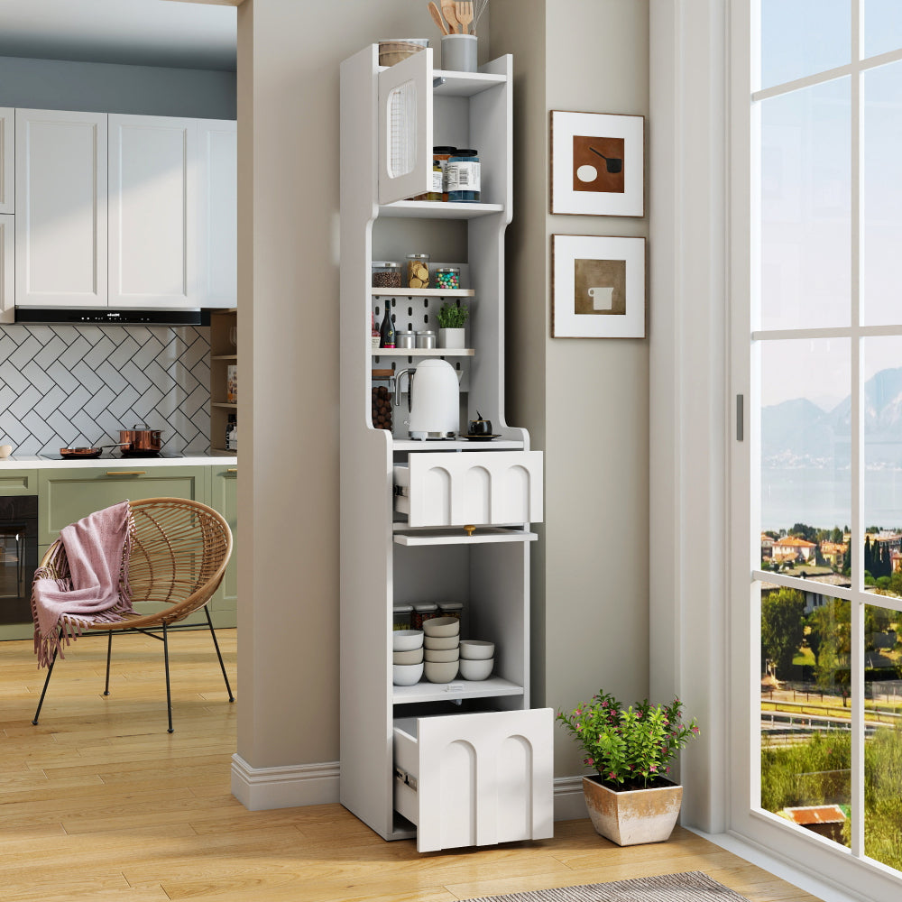 70.87" H Tall Bathroom Storage Cabinet with 1 Doors and 2 Drawer, Narrow Storage Unit, Floor Cabinet for Bathroom, Living Room, Entryway, Kitchen, White