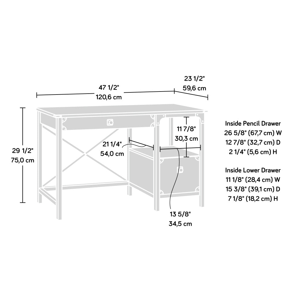 Sauder Steel River Rustic Industrial Metal & Wood Pedestal Desk with Storage Drawers and Open Shelf, Coated Metal and Milled Mesquite