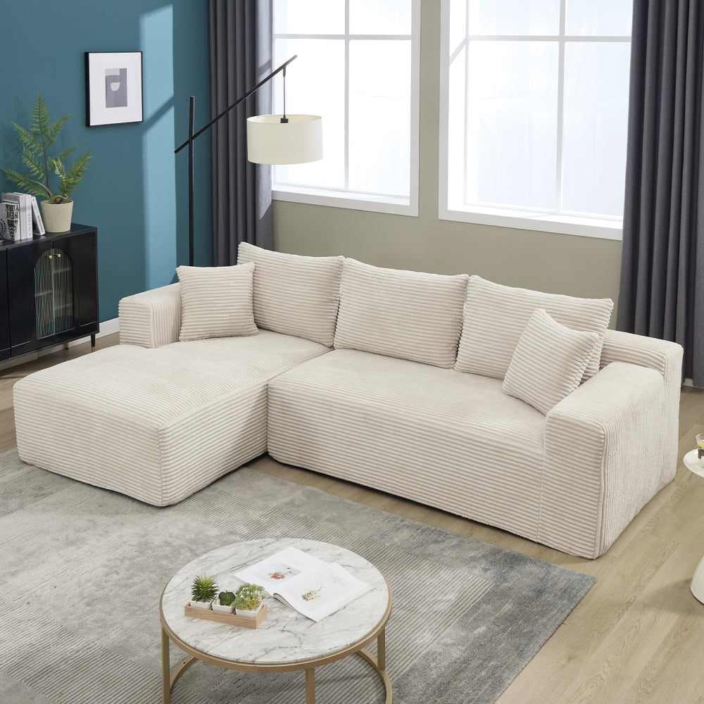 Modular Sectional Sofa Couches L-Shape Couch 3 Seat Modular Sofa Memory Foam Sectional Couches for Living Room, Cloud Couch with Oversized Chaise (Beige, Stripe (Left Facing Chaise))