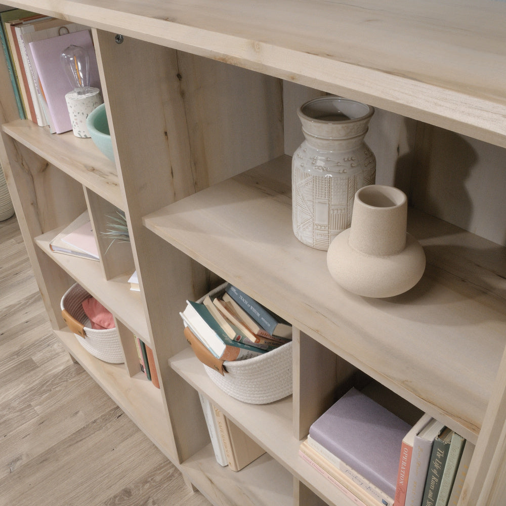 Sauder Willow Place Cubby Bookcase with Storage, Cubby Bookshelf, 53.15" W x 14.37" D x 45.3" H - Pacific Maple Finish
