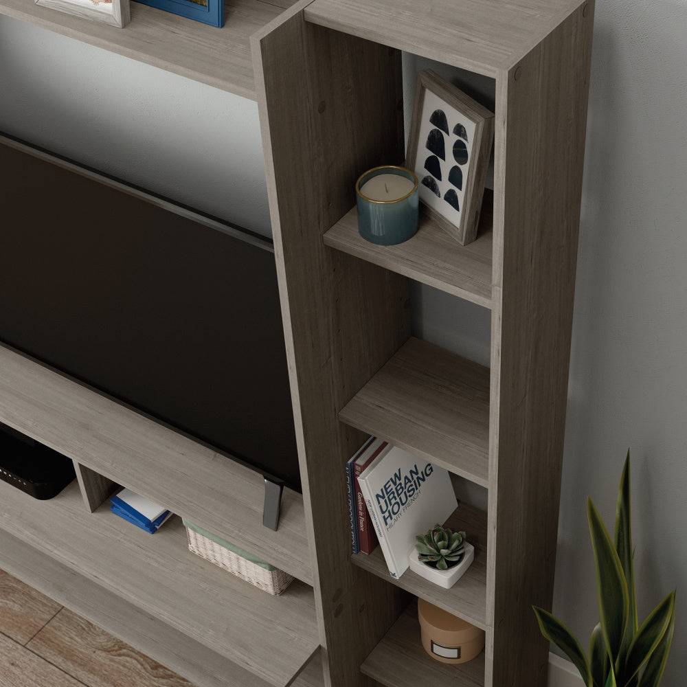 Sauder Beginnings Wall System TV Credenza, L: 66.3" x W: 15.51" x H: 58.5", Silver Sycamore Finish