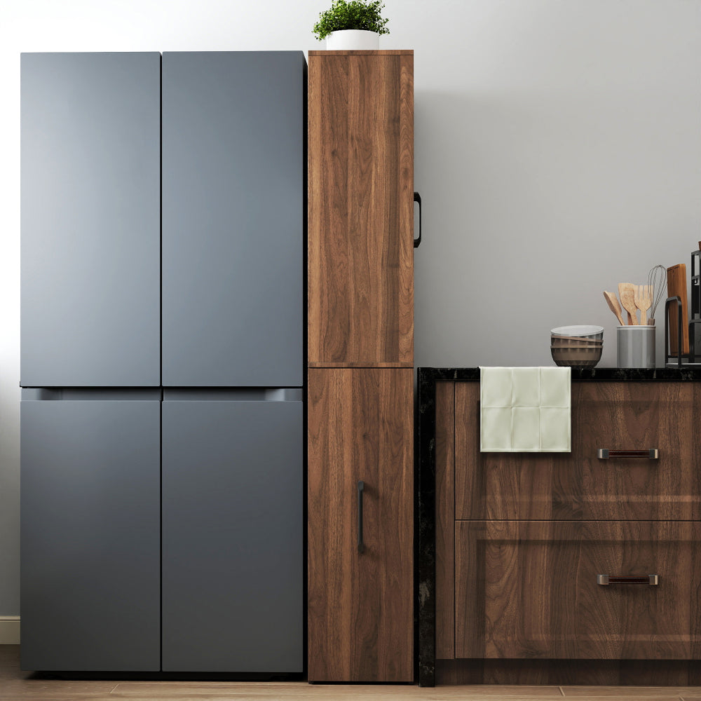 70.87" H Display Storage  Cabinet , 4 Tier multi-functional pull-out multi-tier storage shelf & 2 Glass Doors, Modern Wooden  Kitchen Pantry Cabinet for Living Room or Kitchen and Dinning Room