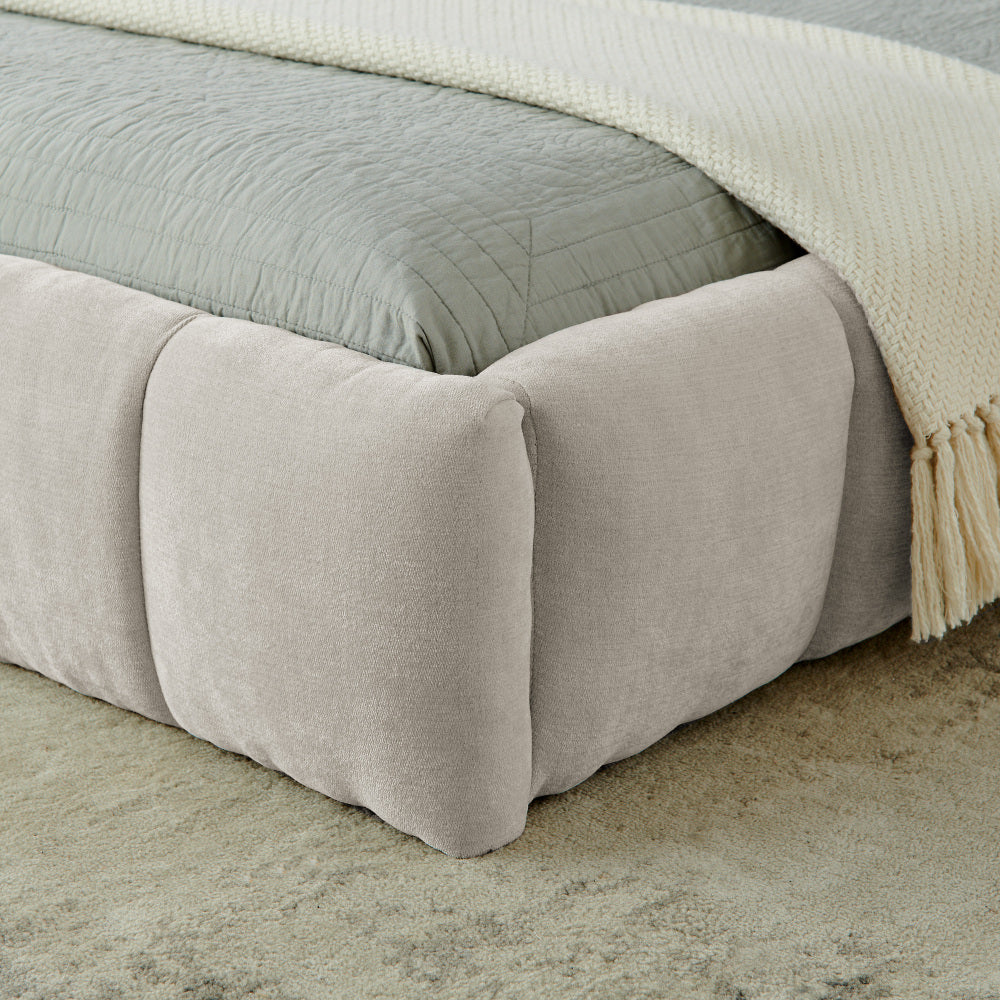 King size  Upholstered Bed Frame with Thick Fabric, Chenille Fabric Grounded Queen Size Platform Bed with Headboard and Solid Frame. No Box Spring Needed-Beige(88.5''*85.5''*24'')